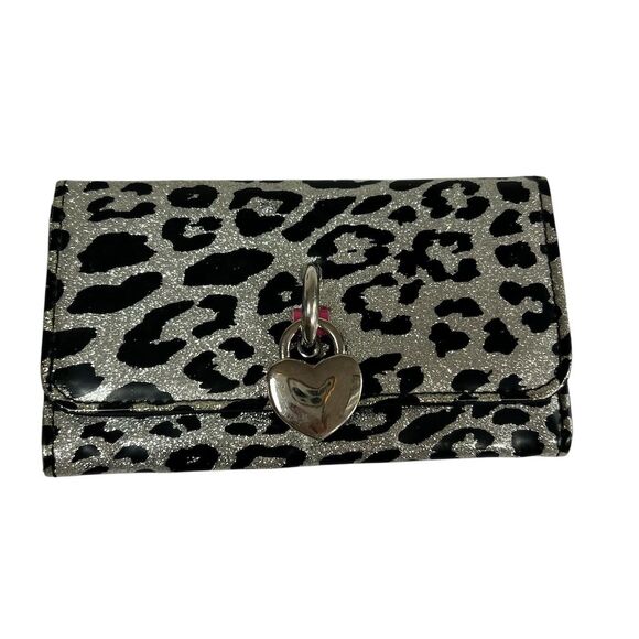 Women's Leopard Print Wallet with Metal Heart Accent - Picture 1 of 4